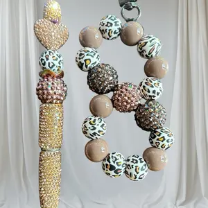 Figure 8 Keychain and Pen Set with Green Beads and Hello Summer Text Design