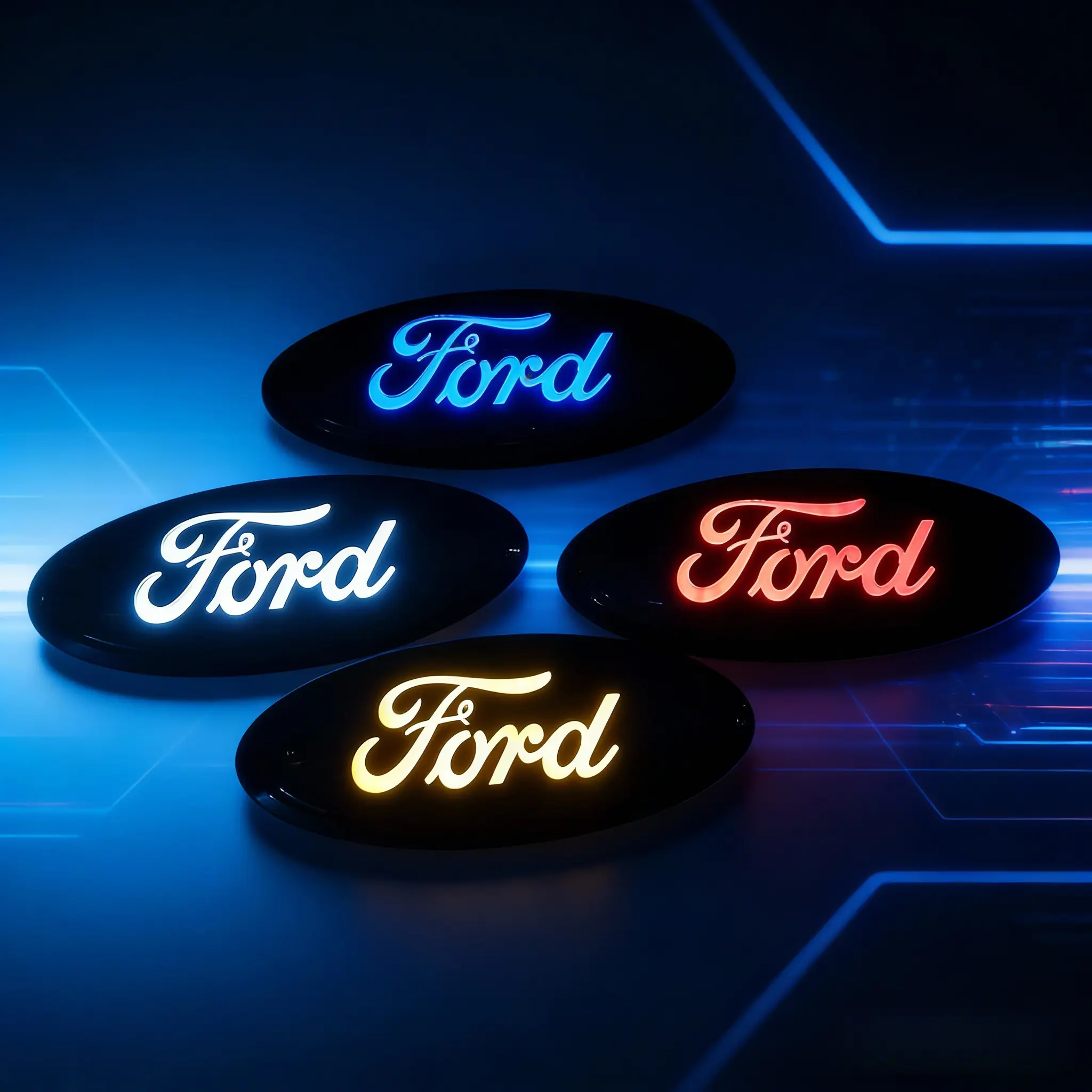 Waterproof LED Luminous Emblem Grille Badge for Ford Edge-F-150 Raptor-Transit, Front Car Accessory with Static, Dynamic Light, Sequential Effects, Easy Install Vehicle Decor External Upgrade