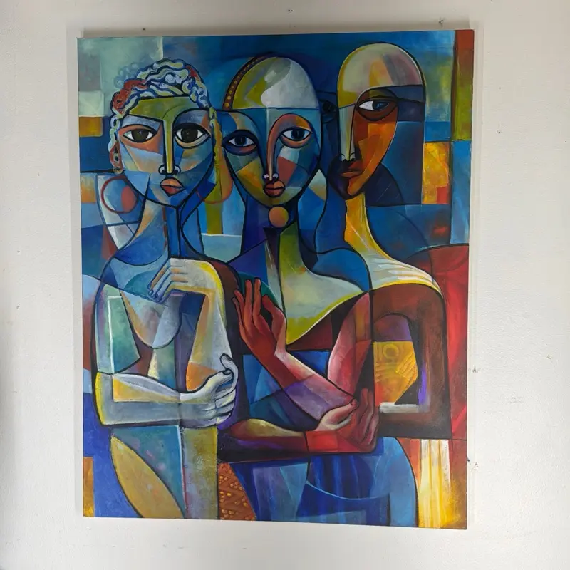 Original Abstract Art "The Watchers" - Collectible Cultural Painting