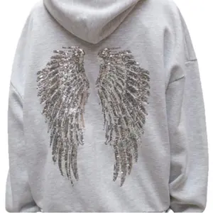 Women’s Plus Size 2-Piece Longsleeves Sweatshirt Tracksuit - Solid Color Sequin Wings Gray Sweatshirt Tops, Sweet-Spicy Casual Fashion Set for Ladies