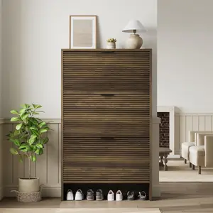 32" Wide Flip Shoe Storage Cabinet for Entryway, Freestanding Shoe Organizer with 3 Flip Drawers, Modern Wood Shoe Rack for Hallway Living Room Foyer