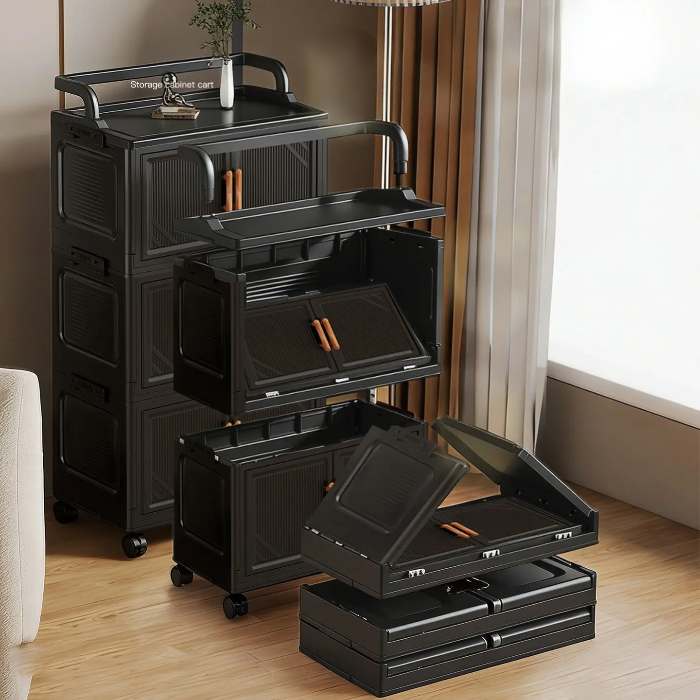 Foldable Collapsible Stackable Storage Cabinet with Magnetic Doors & Rolling Wheels, Lockable Portable Storage Bins Organizer, Large Capacity Modular Closet Organizers, Multipurpose Plastic Storage Container for Bedroom, Kitchen, Dorm, Office & Garage
