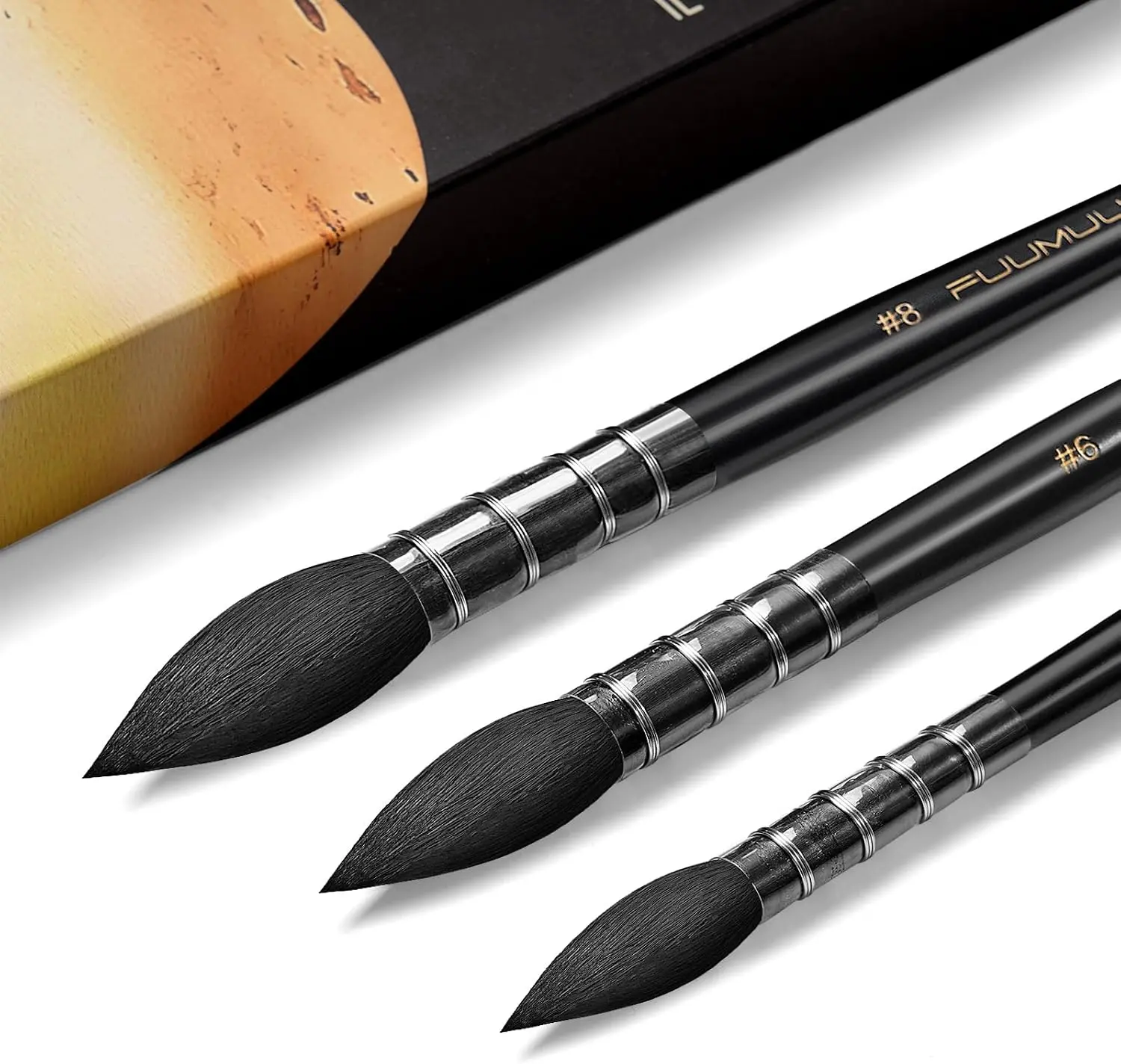 Watercolor Brushes Set, 3Pcs Round Quill Mop Fine Tips Watercolor Paint Brush, Soft Synthetic Squirrel Bristles, Short Handles for Watercolor Gouache Ink Painting - Sizes #2 6 8
