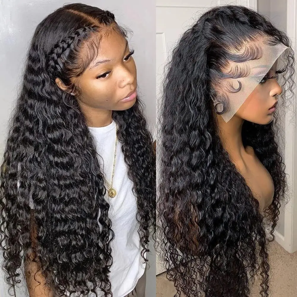 deep wave wig 180% Density Deep Wave Lace Front Wigs Human Hair Pre Plucked with Baby Hair Natural Hairline 13x6 Glueless Human Hair Wigs for Women Natural Color