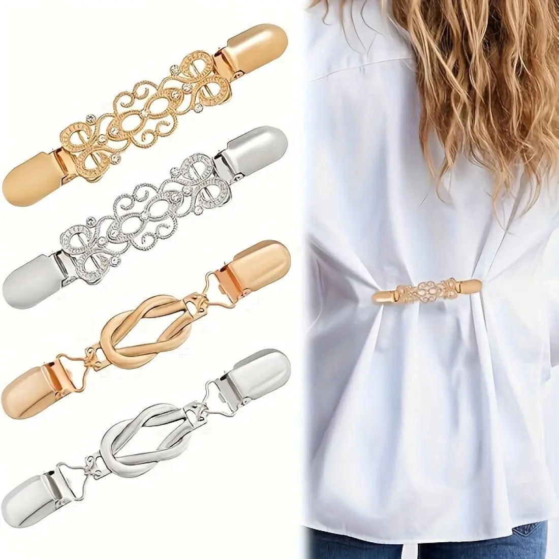 4pcs Retro Dress Clips Cardigan Clips And Waist Cinch Clips - Sweater Shawl Clips Elastic Cinch Clips Cardigan Clip Women Waist Clips for Women And Men Clothing