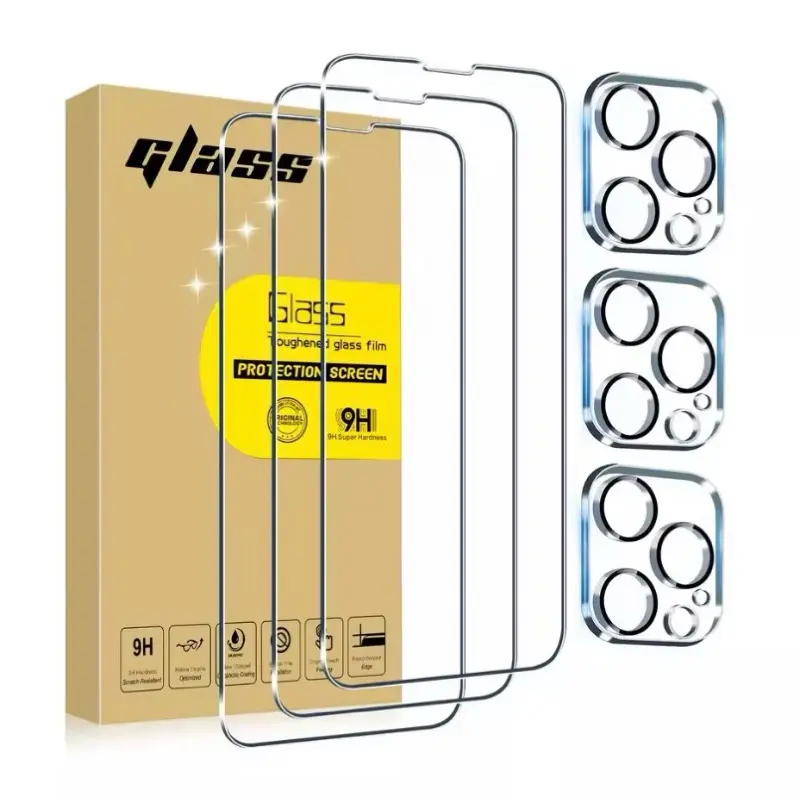 3 pack tempered glass screen protector  film with 3 pack lens protector