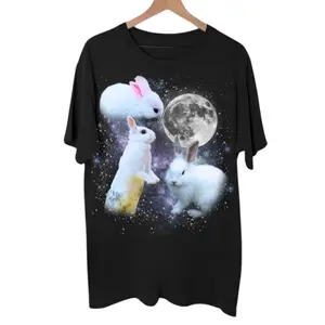 Three Bunny Retro Graphic T-shirts, Vintage Rabbit Moon Tshirt, Bunny Lovers, Funny Rabbit Tee, Gift For Men & Women, Silly Gifts, Streetswear Tshirt
