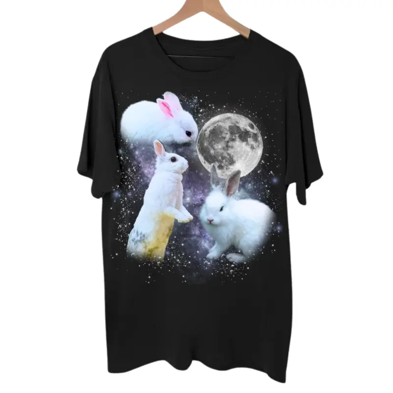 Three Bunny Retro Graphic T-shirts, Vintage Rabbit Moon Tshirt, Bunny Lovers, Funny Rabbit Tee, Gift For Men & Women, Silly Gifts, Streetswear Tshirt