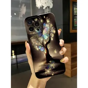 1pc Light Butterfly Tree Design Anti-Fall Mobile Phone Case Suitable For IPhone17/IPhone17 Air/IPhone17 Pro/IPhone17 Pro Max/16 Pro Max/15 Pro Max/14 Pro Max/13 Pro Max/12 Pro Max/11 Pro MaxWaterproof Shockproof Scratch Resistant