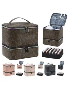 Nail Polish Organizer Box, Holds 30 Bottles, Dual Layer Storage Bag, with Handle, Casual Style, Ditsy Floral Pattern, All Seasons