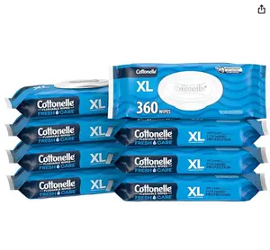 Cottonelle XL Flushable Wet Wipes, Adult Wipes Large, 8 Flip-Top Packs, 45 Wipes Per Pack (360 Total Wipes), Packaging May Vary