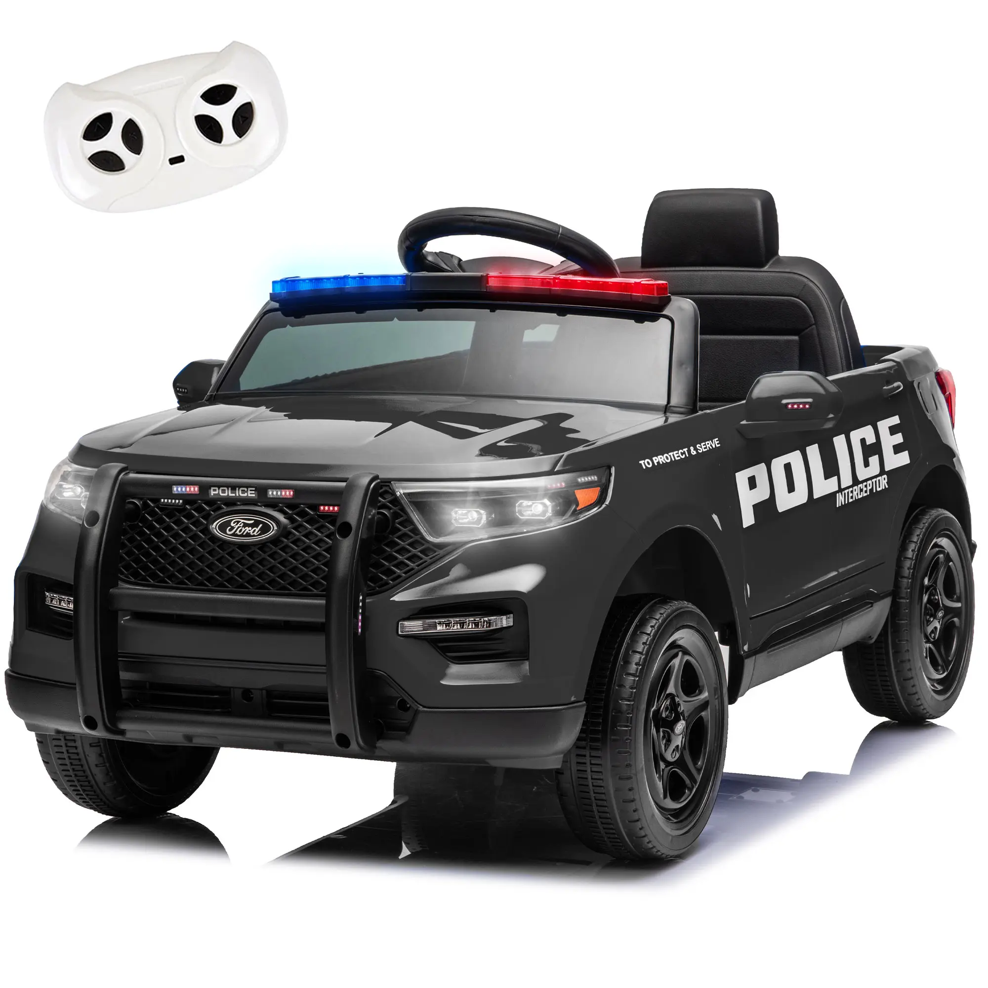 Licensed Ford Police 12V Ride On Truck W/ Parental RC,Working Police Lights & Siren,LED Headlights,4-Wheel Suspension,Adjustable Speed,Bluetooth,USB,Music Player,Battery Display,for Kids 2-5