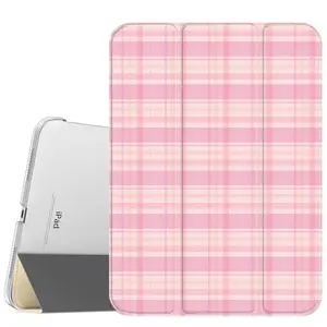 Pink Plaid Case for iPad A16 2025 / iPad air 6/ iPad mini 6, Slim Stand Cover with Soft Translucent Frosted Back Pencil Slot, for Samsung Galaxy Tab S9 Tablet Cases