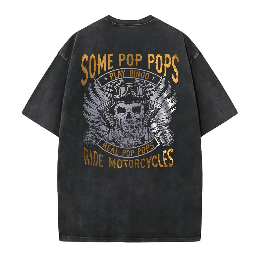Funny Biker Grandpa Shirt - Some Pop Pops Play Bingo Real Pop Pops Ride Motorcycles Tee, Gift for Biker Granddad, New Grandpa T-Shirt