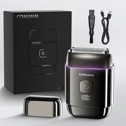CONLWIN Mini Electric Foil Shaver - 3D Floating Heads, IPX7 Waterproof, USB-C Charging, 120-Day Battery Life, UV-C Sterilization, Auto Cleaning, LED Display, Compact Portable Design, Ideal Father's Day Gifts, SummerWins,father'sdaygifts, Body, Stainless S