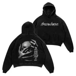 Y2K Grunge Aesthetic Face Graphic Hoodie - Sad Vibe "To Love And Hate" Print - Oversized Streetwear Top for Autumn - Unisex Heavyweight Cotton Fleece Pullover with Vintage Look