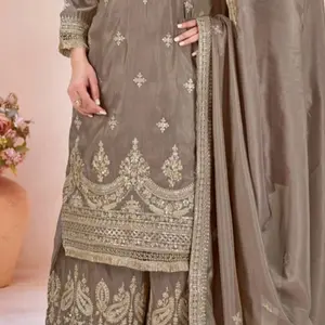 Indian party wear is fully embroidered Palazzo, shirt& Dupatta