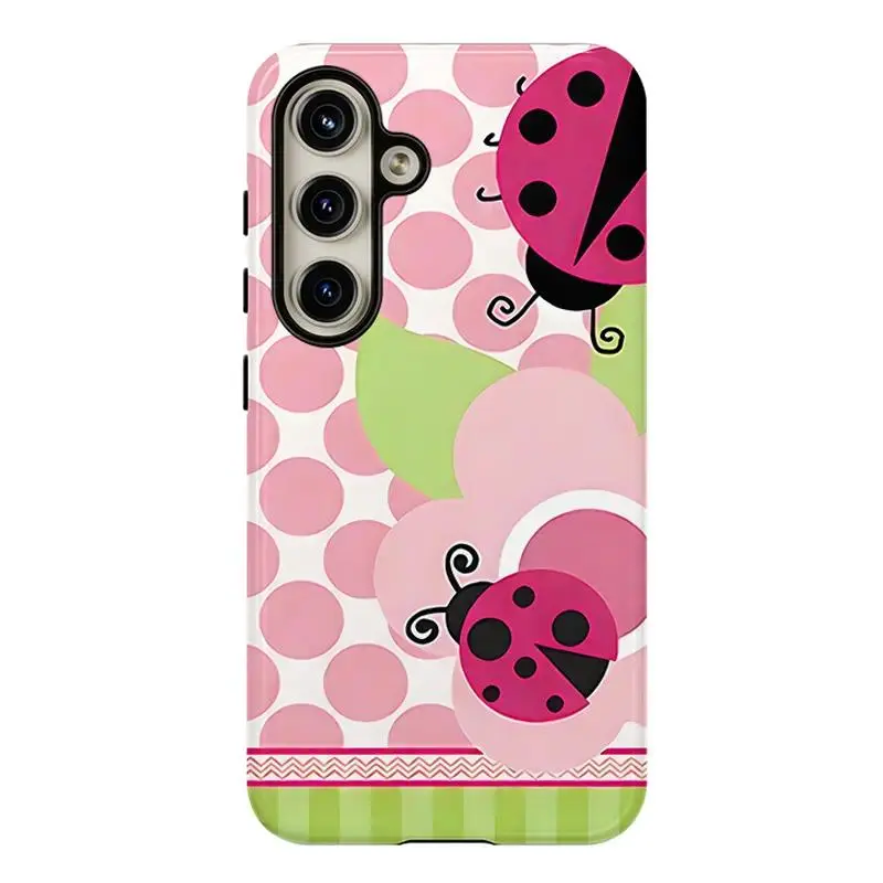 Floral Dot Ladybug Print Phone Case,Shockproof Rugged Cover Dual Layer Soft TPU Hard Bumper Shell for Samsung S26 S25 S24 S23 S22 S21 NOTE20 Ultra A71 A56 A36 Plus FE A06 A13 A14 A15 A16 A23 A25 A26 A34  A52 A53 A54 A55 A57 A37 A17 A07 A33 S25edge