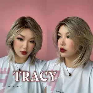 JBEXTENSION 14 Inches Mix Blonde with Dark Root Women Fashion Full Machine Wig TRACY【PLUS PERMATEASE】