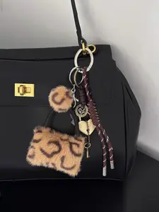 Keychain/Bag Rope Charm Women Leopard Print Bag&Lock Key Bag Charms Decoration Wallet Heart Bag Pendant Charms Girl Keychain Bag Rope Accessories Car Keychain Female Bag Pendant Keychain Creative Gift, Charms For Bags, Car Keychains, Car Keychains