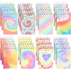 24 Pcs Mini Tie Dye Notepads Multicolor Style Pocket Notebooks for Kids Spiral Mini Notebook Fun Coil Little Notepad Tie Dye Birthday Party Supplies Small Note Pads Tie Dye Party Favors(Light Style)