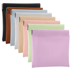 8PCS Snap Closure Organizer Pouch, Small Women's Leather Pouches for Purse, Mini Makeup Bag for Cosmetics Headphones Jewelry Lipstick