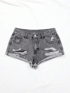 Women's Ripped Denim Shorts, Casual Fashion Pocket Design Shorts for Daily Wear, Ladies Bottoms for Summer, Frayed Denim Shorts, Casual Fashionable Shorts