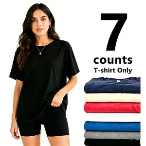 [Limited Time deal][Fast Shipping] Women Short Sleeve T-Shirt Multipack, Loose Fit Solid Color Round Neck Casual Tops, Summer Daily Basic Tees for Women Tshirt Womenswear Crewneck Shortsleeve # SummerVibes(Only T-shirt)
