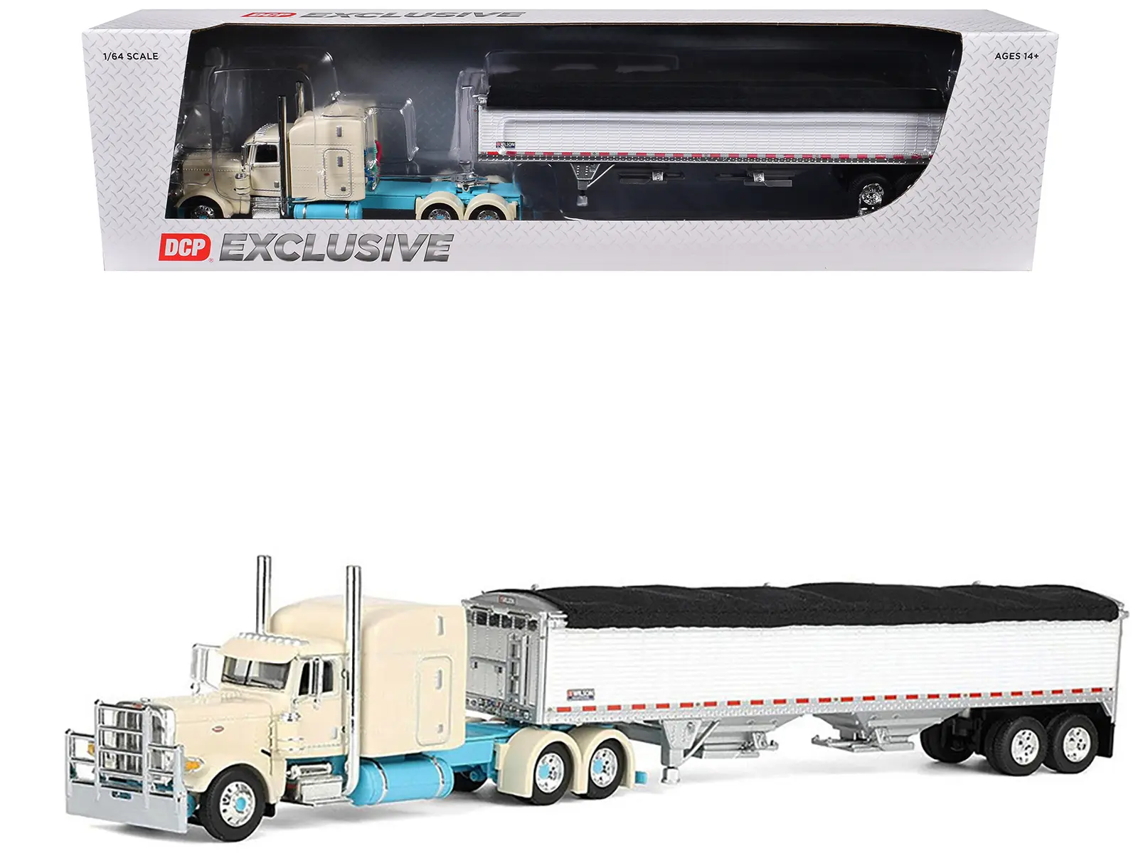 Peterbilt 389 with 63" Mid-Roof Sleeper and 43' Wilson Pacesetter High Sided Trailer Cream 1/64 Diecast Model by DCP/First Gear