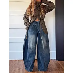 Vintage distressed washed reverse-waist jeans for women — funky jeans