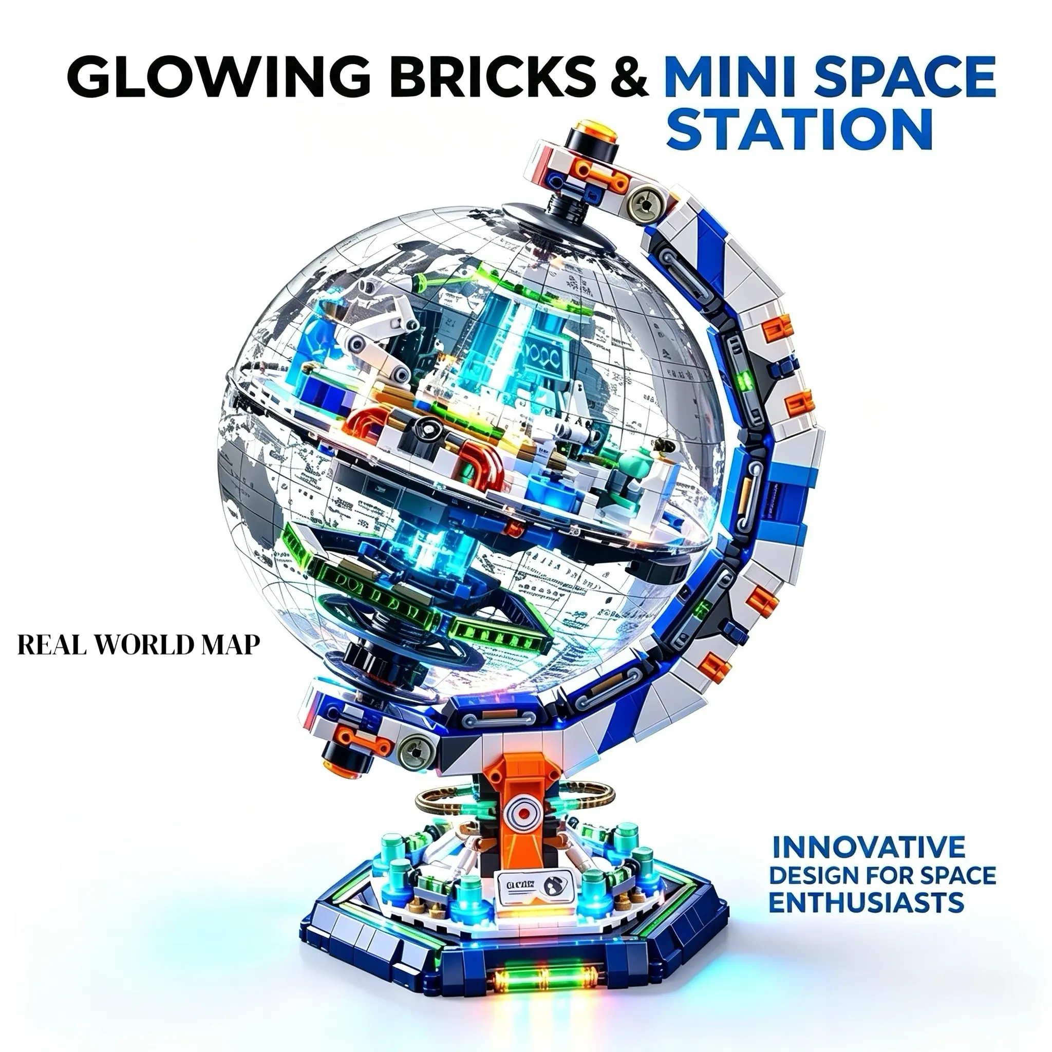 1793 PCS Static Globe & Brick Building Spacecraft DIY Building Block Set, BPA-Free Lead-Free ABS Plastic 3D Puzzle Toy (23*19*22 cm), Unisex Collectibles for 8-10 Years/12+ Months Parent-Child Bonding, Birthday Gift for Boyfriend