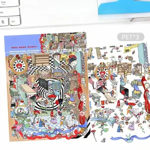 Three White Rabbit Academy Landscape Transparent PET Stickers - Suitable for Waterproof Decorative DIY Creative Stickers for Suitcases, Phone Cases, Laptops, Helmets, and Skateboards