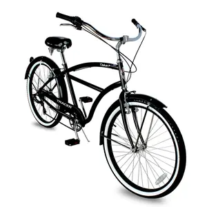 Tracer Taha 26 Inch 7 Speed Beach Cruiser Bikes with Fenders for Men - Matte Black