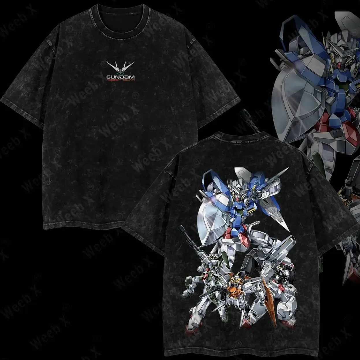 Weeb X Gundam Retro Heavy T-Shirt Vintage Unisex Oversize Washed Manga Top for Anime Fan - Gift for Classic Anime Lovers front designer  shirts anime merch NFO
