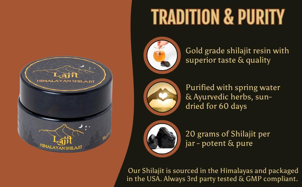 Lajit Himalayan Shilajit Resin (20g) - Gold Grade Organic Shilajit - Sourced by Sherpas at 18k Feet - Sun dried and Lab Tested for Purity and Safety