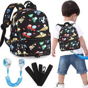 BY-004  Toddler Harness Backpack Leash, Cute Excavator Kids Backpack with Anti Lost Wrist Link for Outdoor Walking, Mini Black Child Backpack Wristband Tether Leashes for Boys Girls Aged 1-3 Years Old