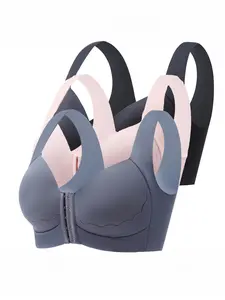 3-Pack Women's Sports Bras, Front Buckle Wireless Seamless Lingerie, Max Support 3/4 Coverage, Elegant Plain Design for Yoga Running Outdoor