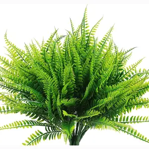 8/20Pcs Artificial Boston Fake Fern Plastic Plants Bushes Faux Shrubs Greenery UV Resistant House Office Garden Indoor Outdoor Flower Decorative Artificial Flowers for Outside