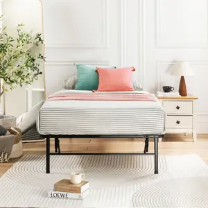 Mellow 14 Inch Quickbase Foldable Metal Platform Bed Frame, Wood Slats, Black, Twin XL