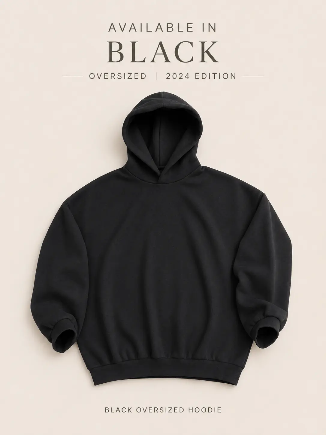 Men's Black Pullover Hoodie, Minimalist Oversized Streetwear Sweatshirt in Heavyweight Fleece, Relaxed Fit Casual Layer Top