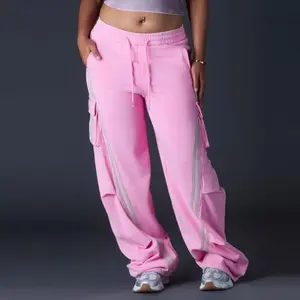 [Workwear Trend] High-Waisted Wide-Leg Cargo Pants Elastic Waistband With Drawstring For Running Hiking Campus Wear