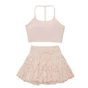 Take a Bow TikTok Exclusive Bundle - Lace Pirouette Skort + Flexy Crop Top with Bow Tutu Pink