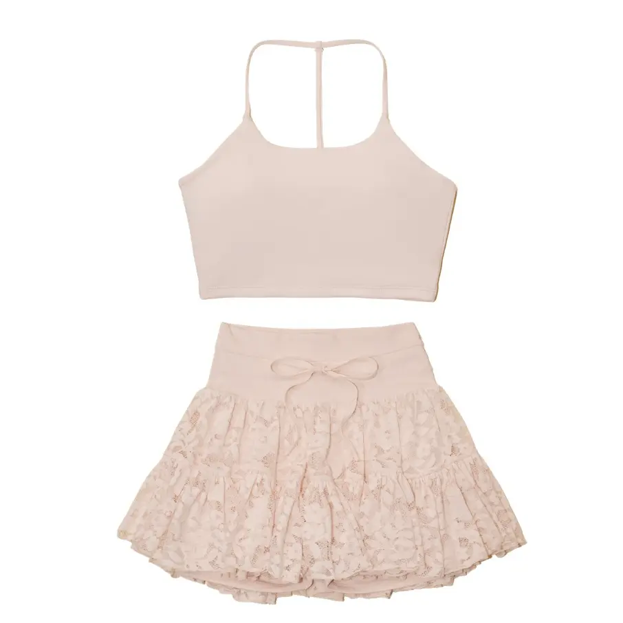 Take a Bow TikTok Exclusive Bundle - Lace Pirouette Skort + Flexy Crop Top with Bow Tutu Pink