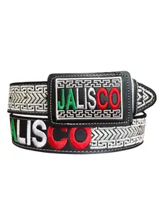 Cinto Vaquero Bordado de Piel Jalisco Western Style Embroidered Leather Belt
