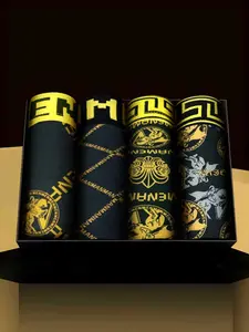 Men's Ice Silk Comfortable Briefs, Breathable Four-Sided Shorts, Casual Fitted Underwear, All Seasons, Random Print, 8 Pieces Set, Soft Stretch Briefs