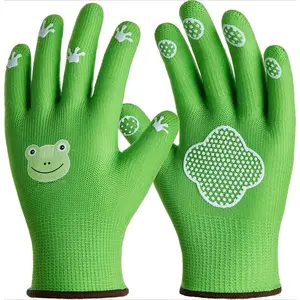 P-GCS011    Small Toddler Gardening Gloves for Little Boys Girls Ages 2-4, Breathable Kids Work Gloves with Grippy Animal Paw Dots for Children Yard Landscape, Green Frog, 1 Pair