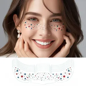 Glitter Freckles 4th of July, 6-Pack Face Tattoo Sparkle Star Freckles, Versatile Usage, Makeup Patches for Face, Rave Accessories, Patriotic-Silver Color