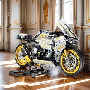 2425 pieces, 2025 new white gold mixed color motorcycle building toy collection and display set Creative Building Blocks Model for motorcycle enthusiasts, perfect holiday gift for individuals aged 14 and above, as well as adults, Assembly Building Blocks