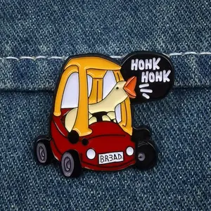 Cute Cartoon Car & Goose DesignBrooch, Creative Metal Brooch withLetters Print, Fashion Accessory,Fashion Summer Charm Accessoriesfor Men & Women