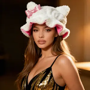 Luxury Kitty Teddy Bonnet-Adjustable,Daily Hair Care and Protection with SatinLining & Cute Ears No Frizz All ComfortStylish Curl Protection for Daily Hair Care Durable Halloween relax party hair bonnet,Cute Comfortable Stylish